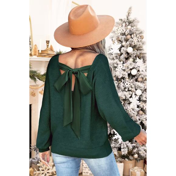NWT Cupshe emerald green L/S  V -neck bow sweater Med - Picture 1 of 10